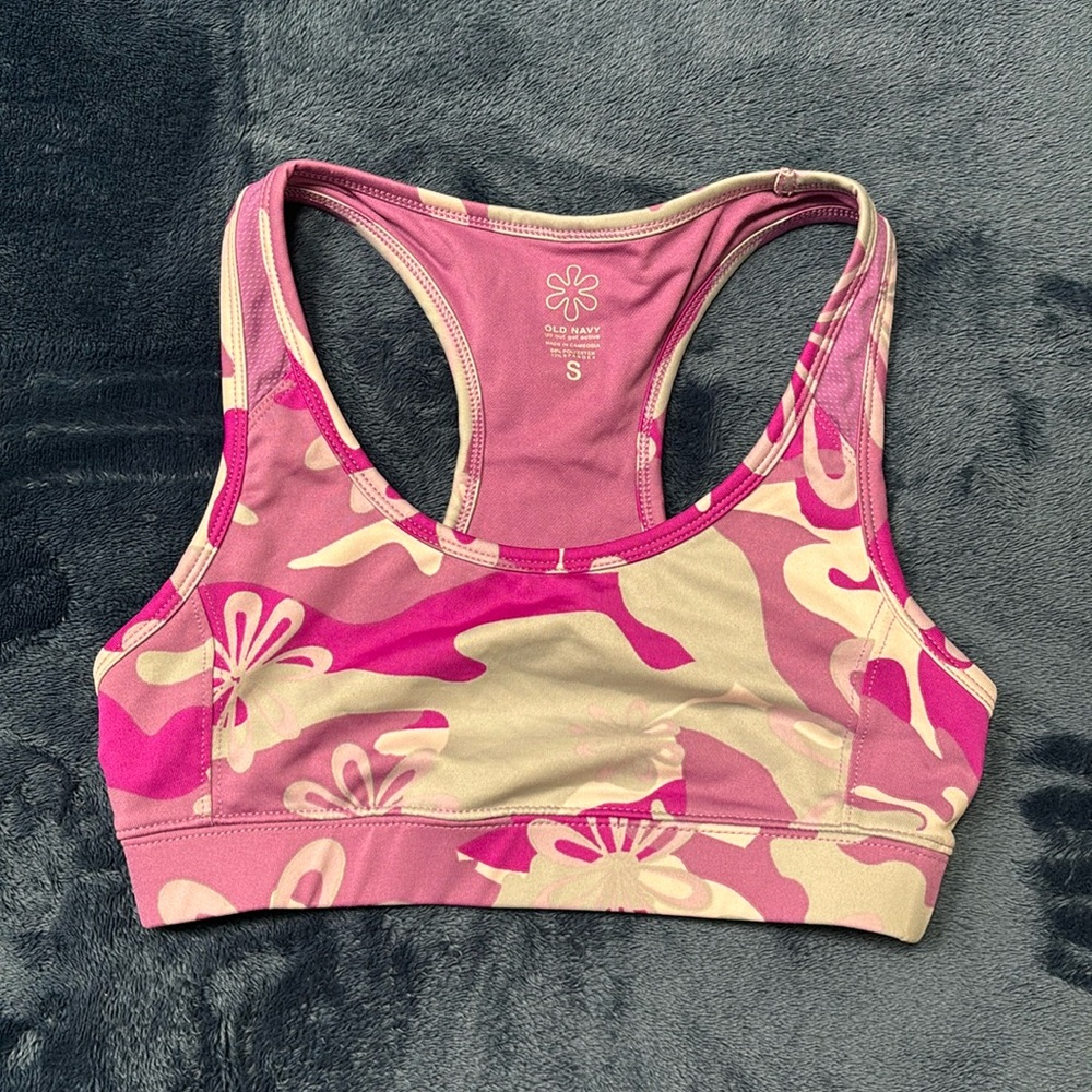 Old Navy Pink/Purple Flower Camo Sports Bra